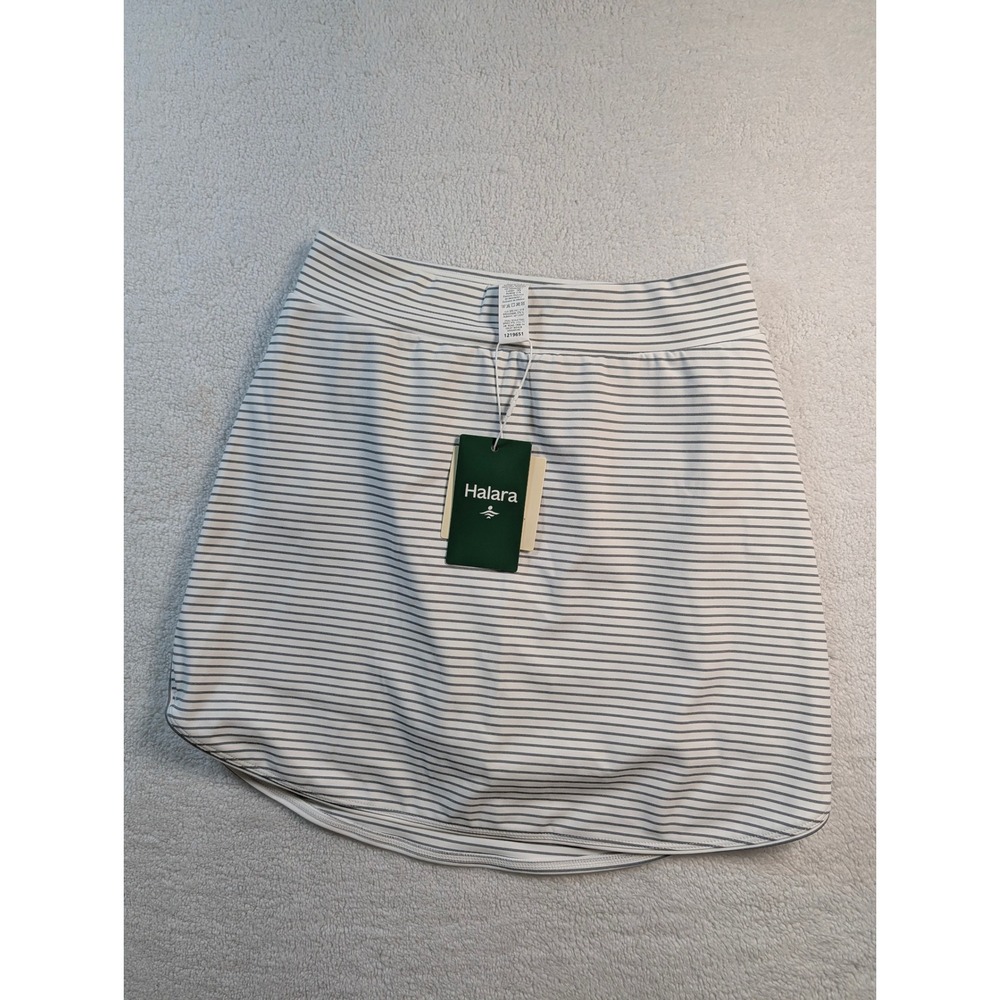 Halara Womens XS Long Striped Athletic Skort White Blue Built-in Shorts Tennis
